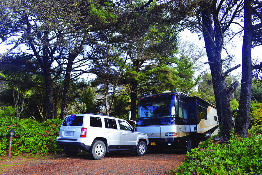 motorhome setup in an RV site