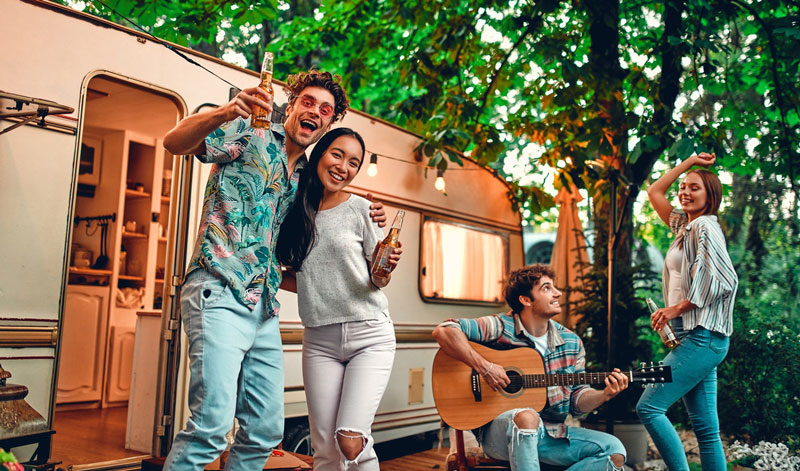 RV friends drinking and having fun outside