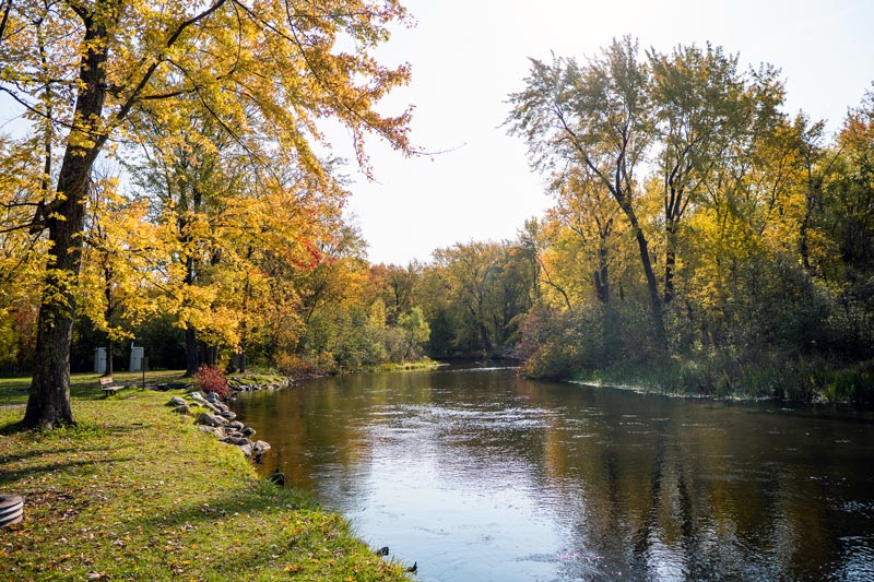 The White River slowly meanders through the campground as doe the Sand Creek